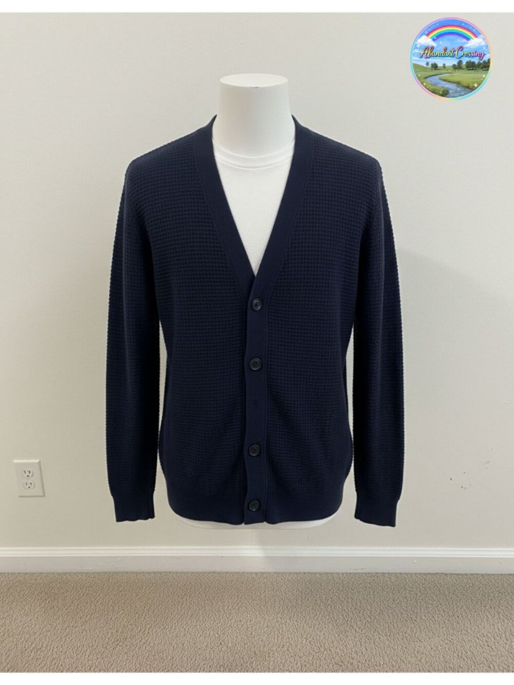 Mens Waffle Textured Cardigan Sweater Long Sleeve V-Neck Knit